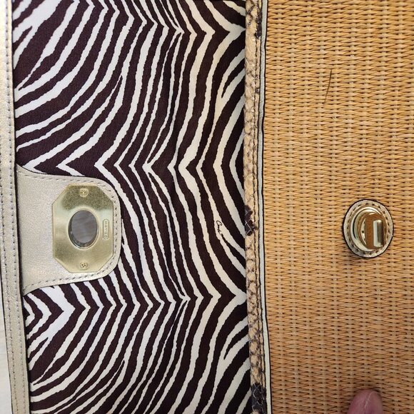Coach Straw Python Clutch tan and Brown With Zebra liner Clear hang tag - Picture 9 of 11